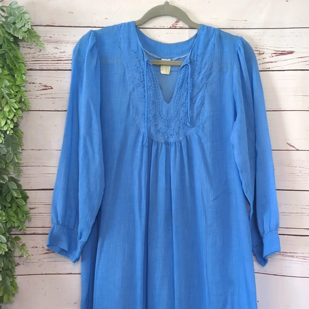 Vintage Trillium‎ Nightgown 50's Blue Sheer Prairie Union Made Cottagecore Small
